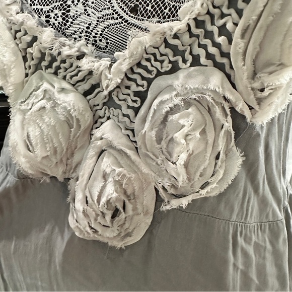 Boho Tiered Mini Dress with 3D Rosette Trim | Made in Italy | Size 10 - Picture 5 of 13